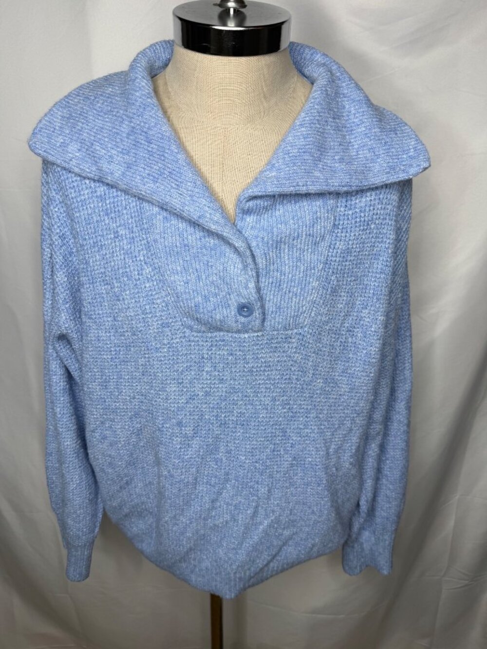 Aerie Womens Blue Shawl Collared Sweater XL Button New Oversized